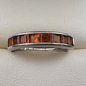 D'Joy Sterling Silver .925 Orange 9 Garnet Ring Size 6 Bezel Channel Set - 2.3gm